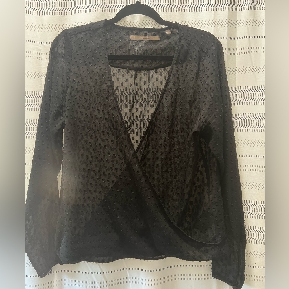 Guess Faux Wrap Long Sleeve Blouse
